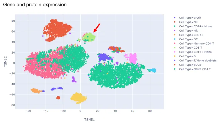 t-SNE visualization based on gene and protein expression